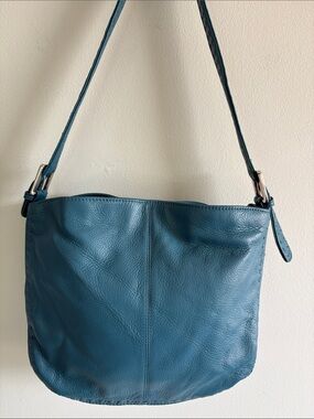 Stone & Co Teal Pebbled Leather Shoulder Bag Purse